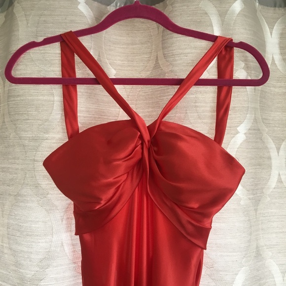 Orange Satin Strappy Formal Low Open Back Gown Prom Dress Size 9 - Picture 8 of 11